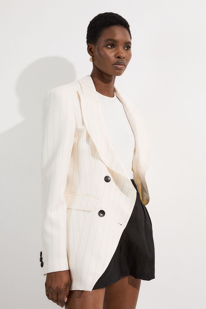 Pinstripe Double Breasted Waisted Tailored Jacket 1
