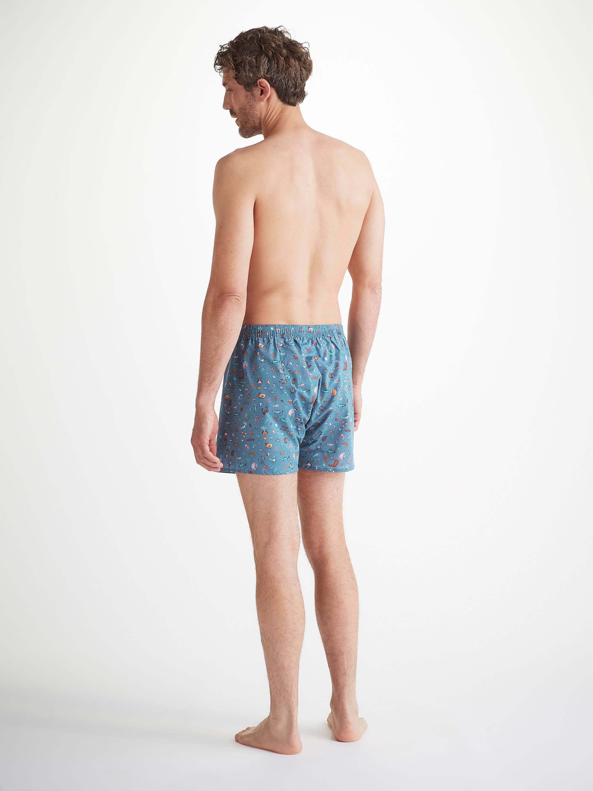 Men's Classic Fit Boxers Cotton Batiste Blue Sea Friends Print - 4