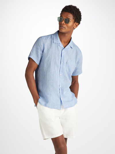 Derek Rose Men's Short Sleeve Shirt Monaco Linen Blue outlook