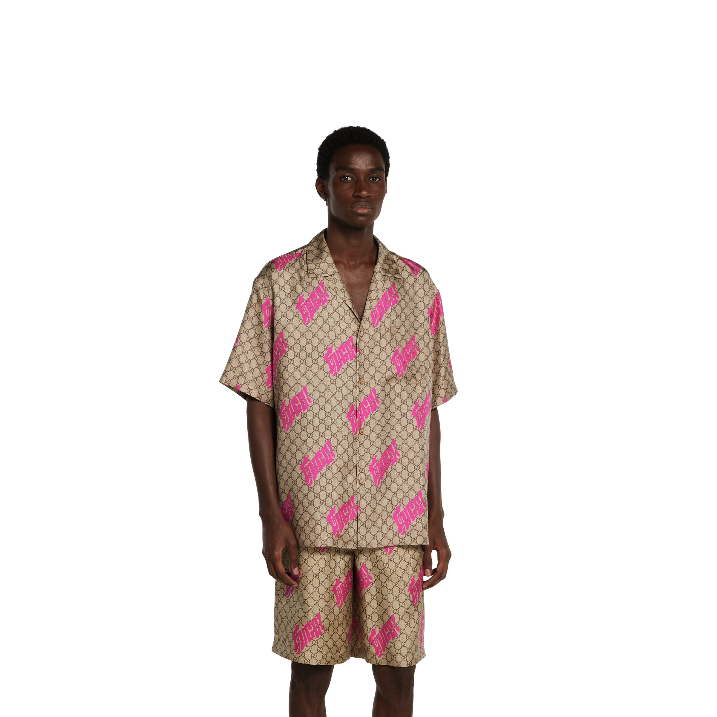 Printed silk twill bowling shirt - 3