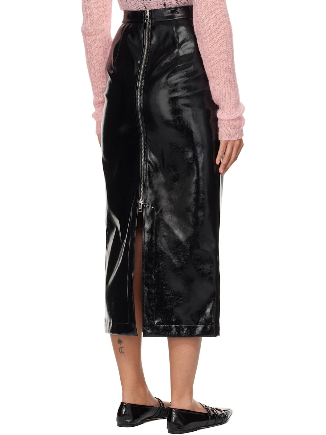 Black Patent Faux-Leather Midi Skirt - 3