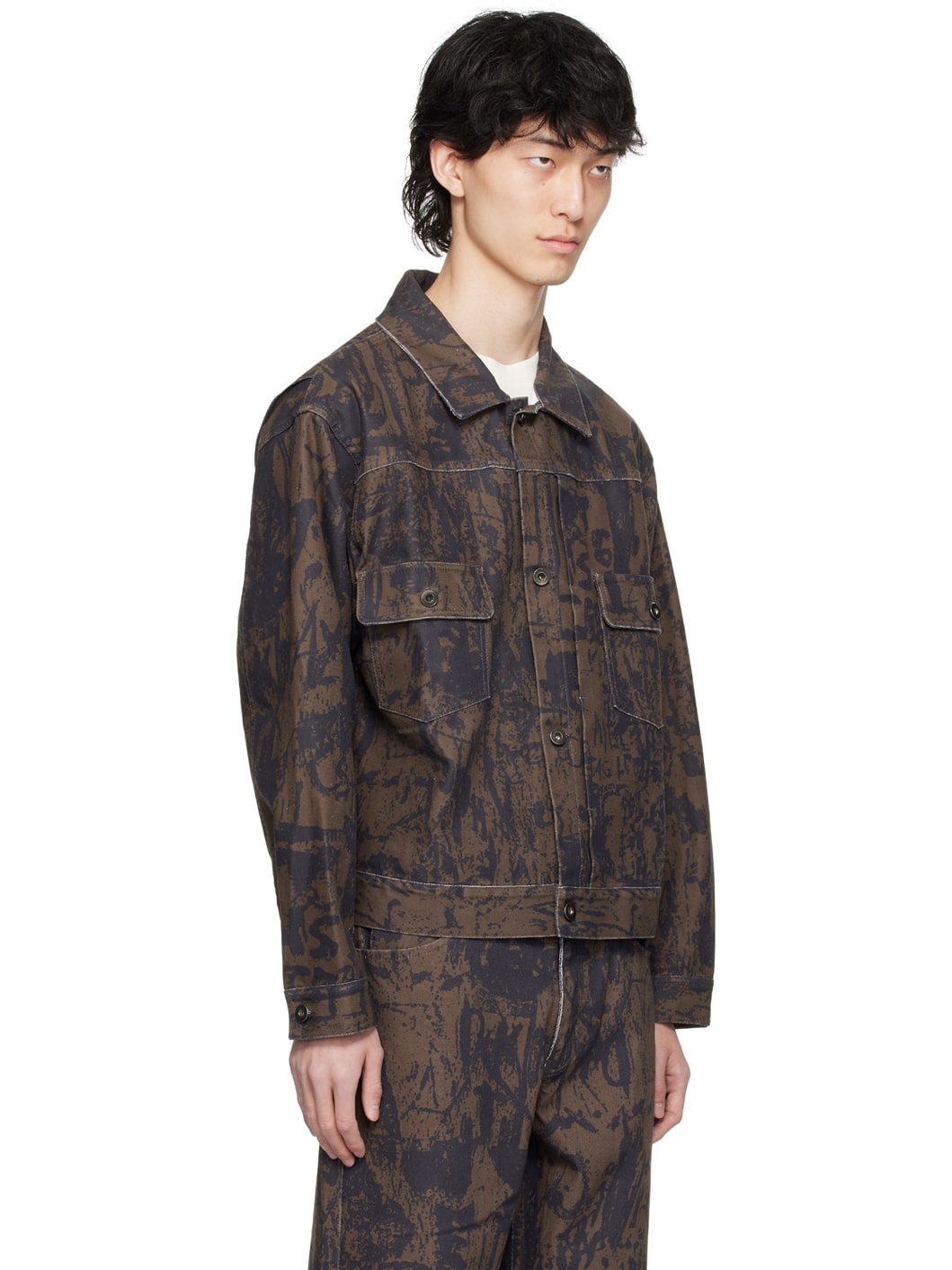 Brown Printed Denim Jacket - 2