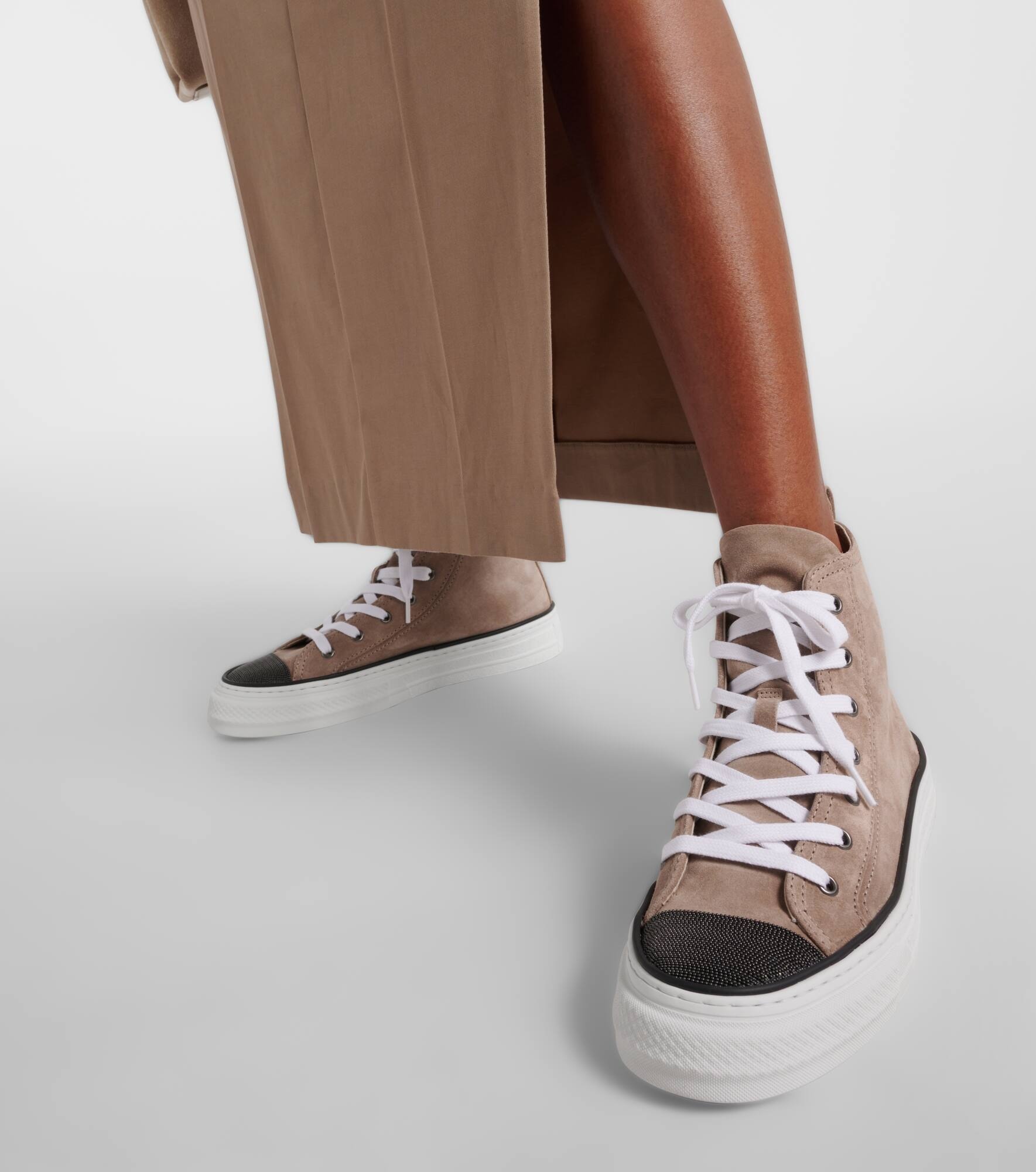 Monili-embellished high-top suede sneakers - 7