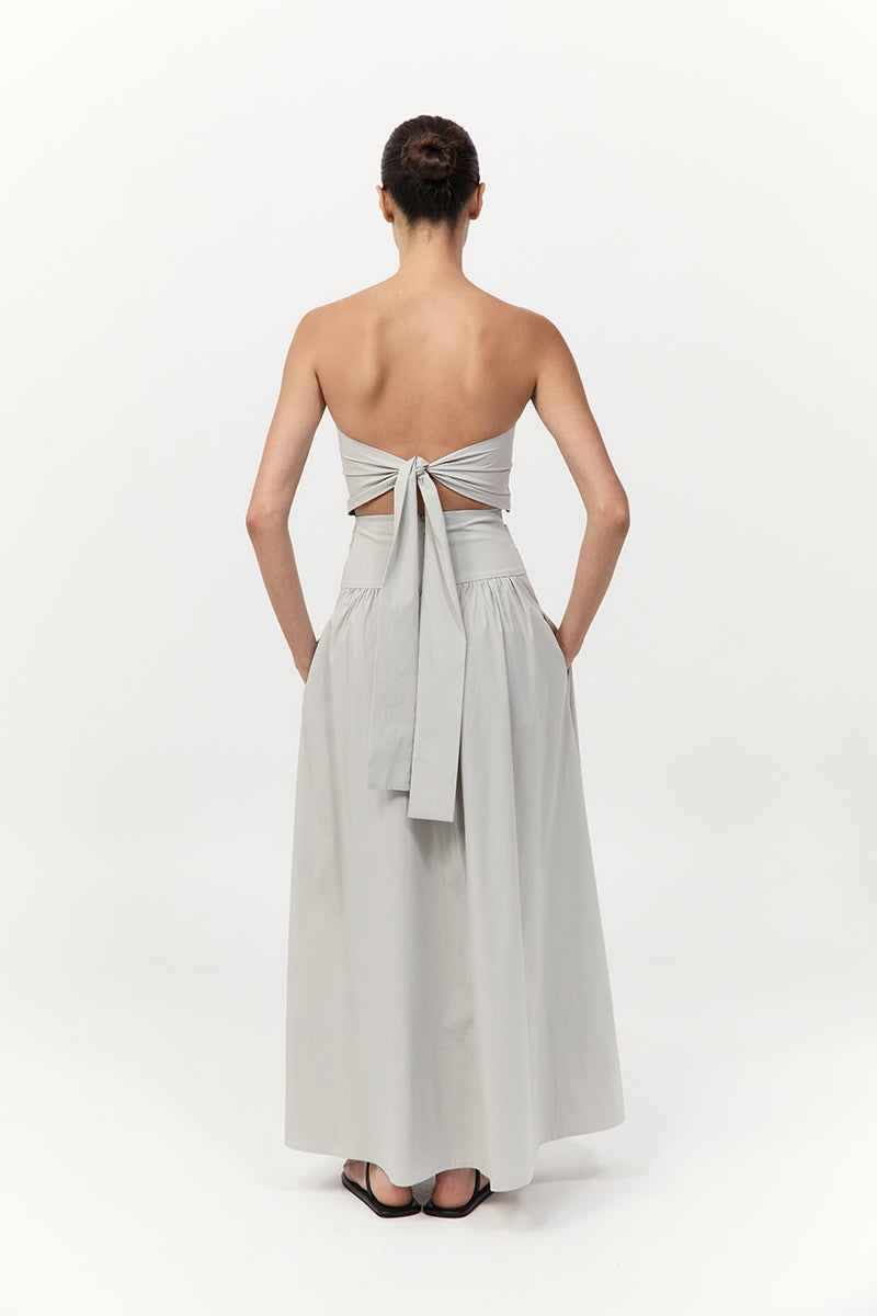 Gathered Strapless Tie Back Dress - Silver - 6