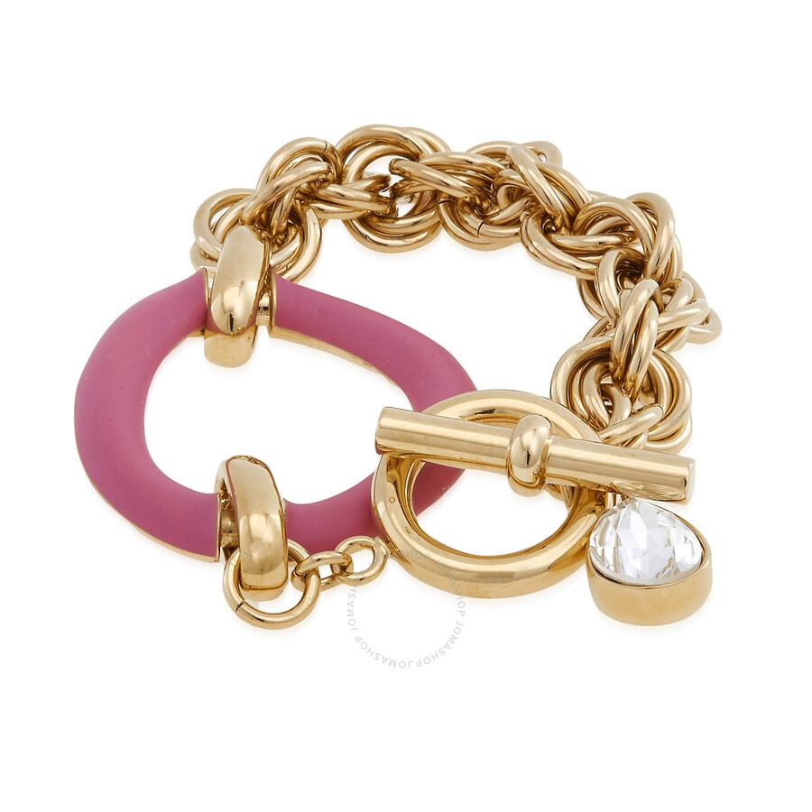 JW Anderson Ladies Gold / Pink Oversized Chain Crystal Bracelet - 1