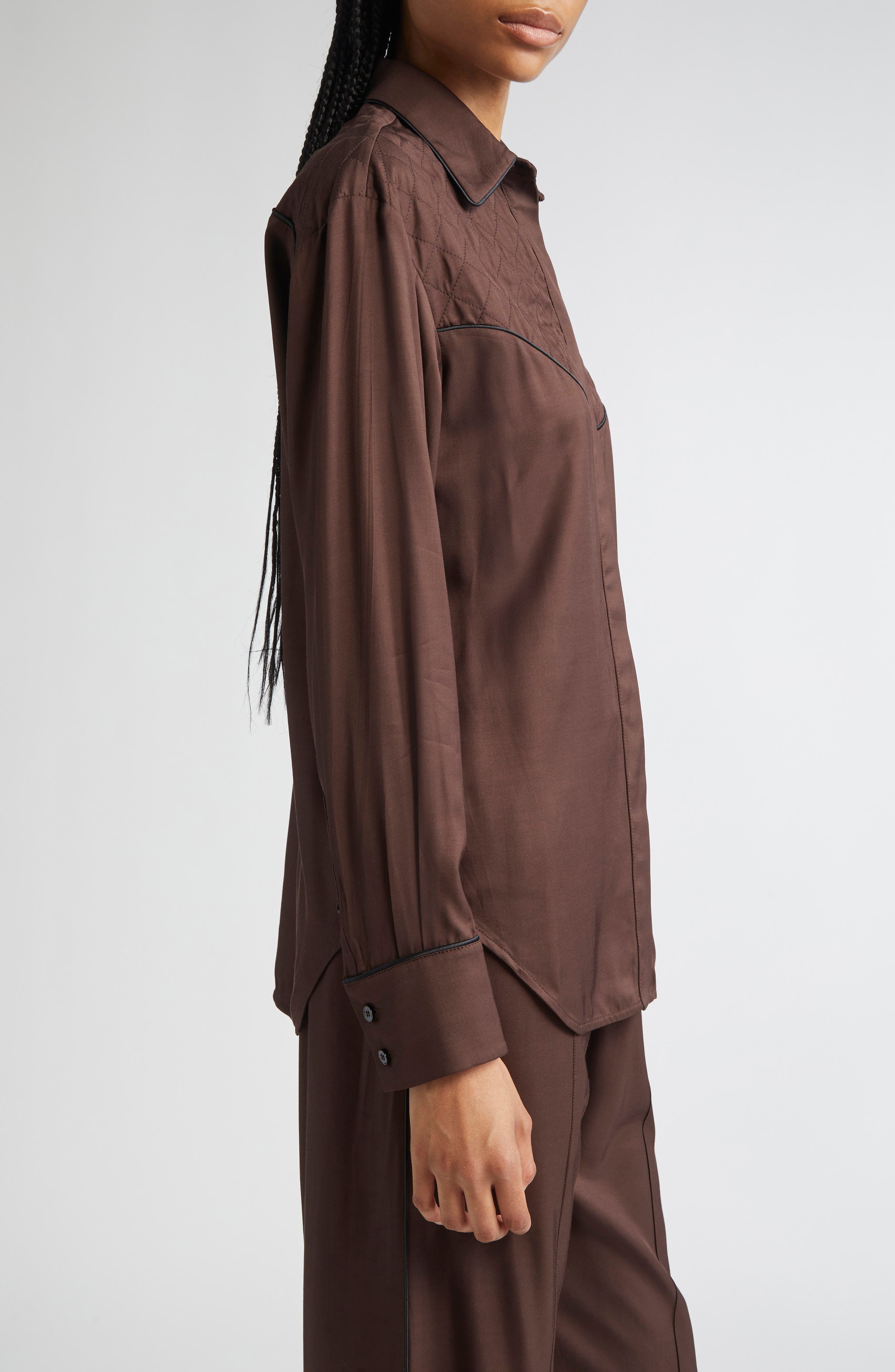 Golden Goose Journey Quilted Yoke Button-Up Shirt in Coffee Bean at Nordstrom - 4