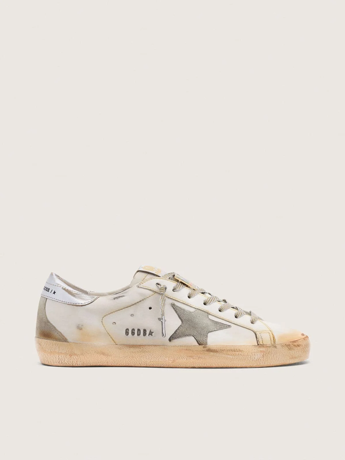 Men's tennis-inspired Super-Star in white leather with gray suede star - 1