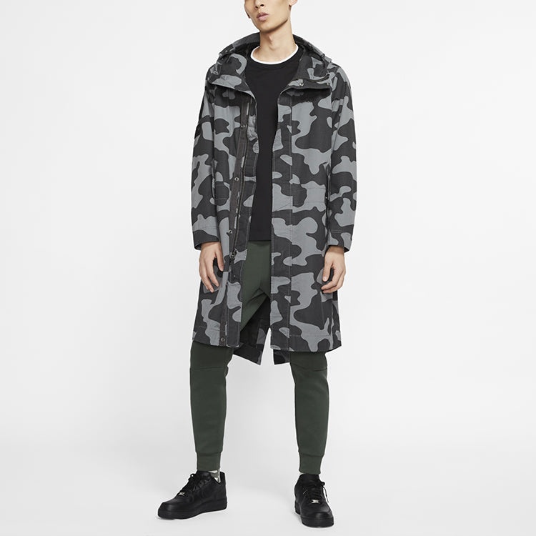 Nike Sportswear mid-length Camouflage hooded Windproof Casual Jacket Gray Dark gray CK2537-084 - 3