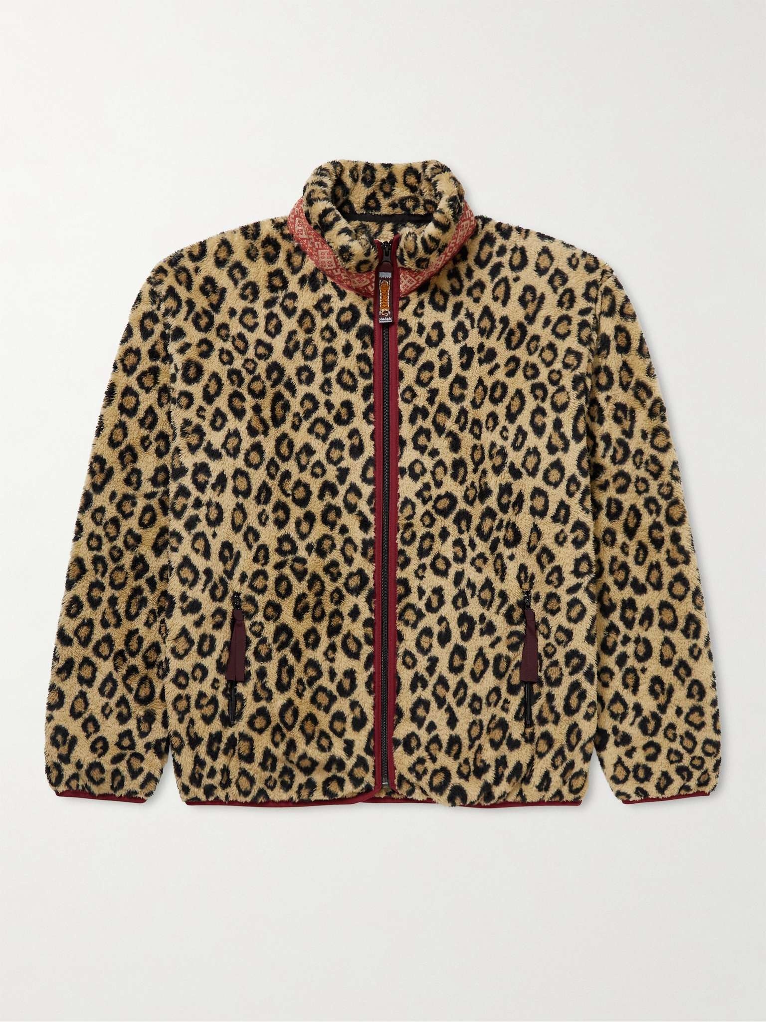 Leopard-Print Webbing-Trimmed Fleece Bomber Jacket - 1