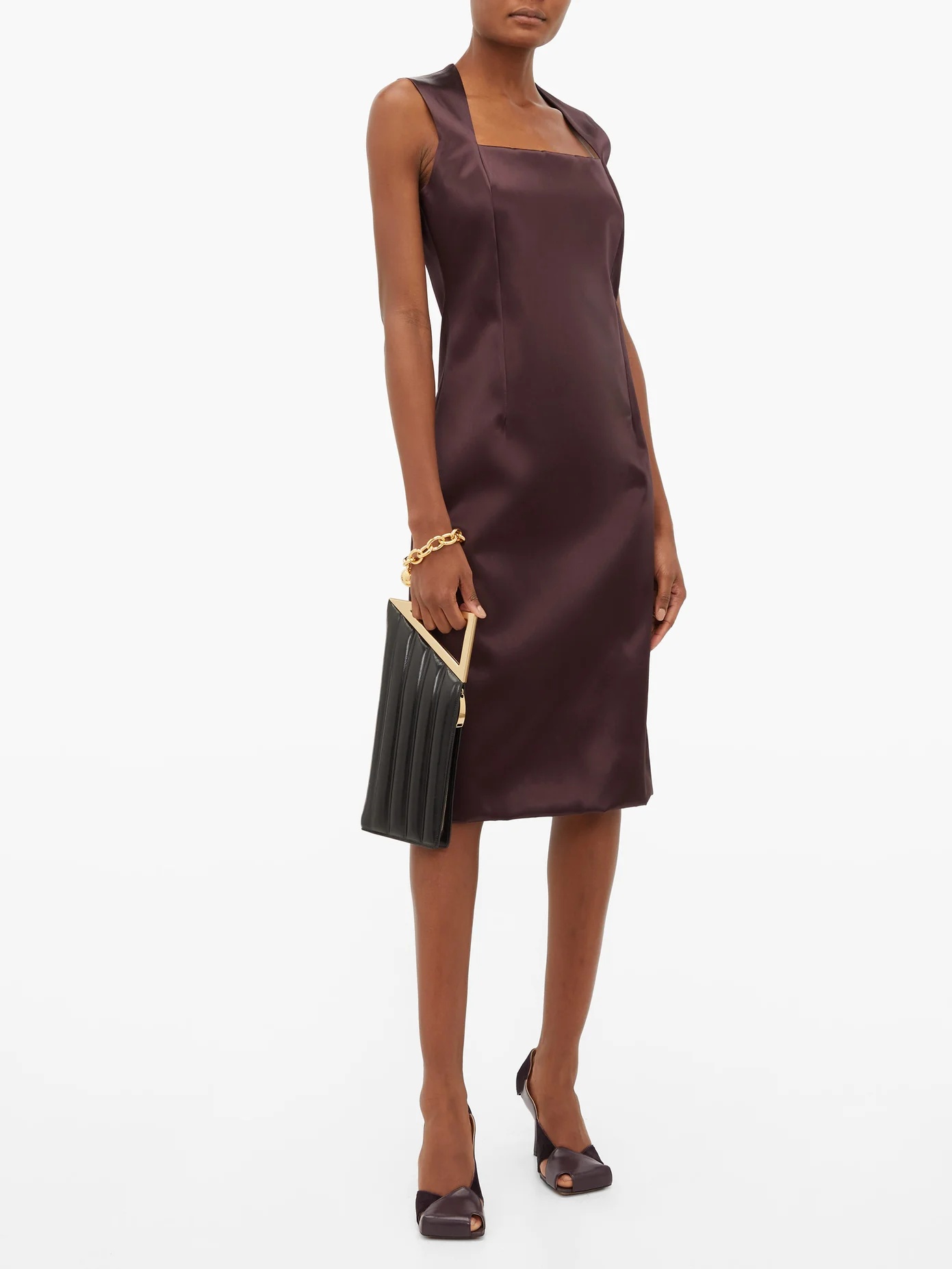 Square-neck satin midi dress - 2