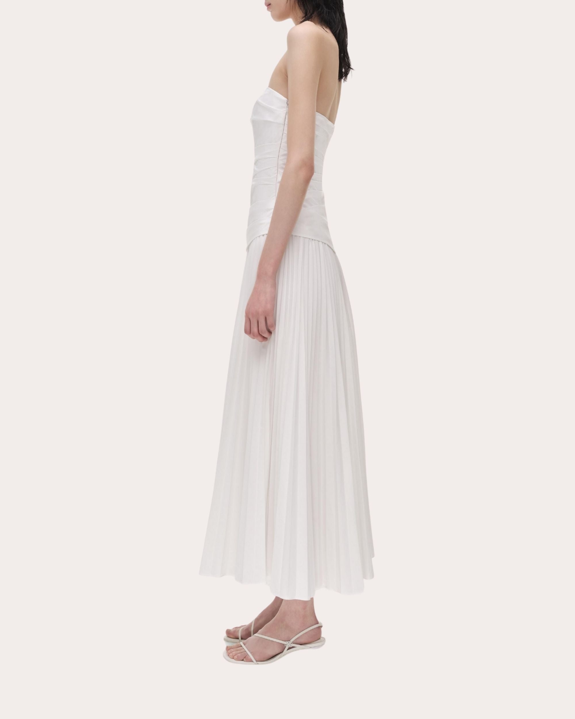 Arie Pleated Poplin Strapless Bustier Midi Dress - 3