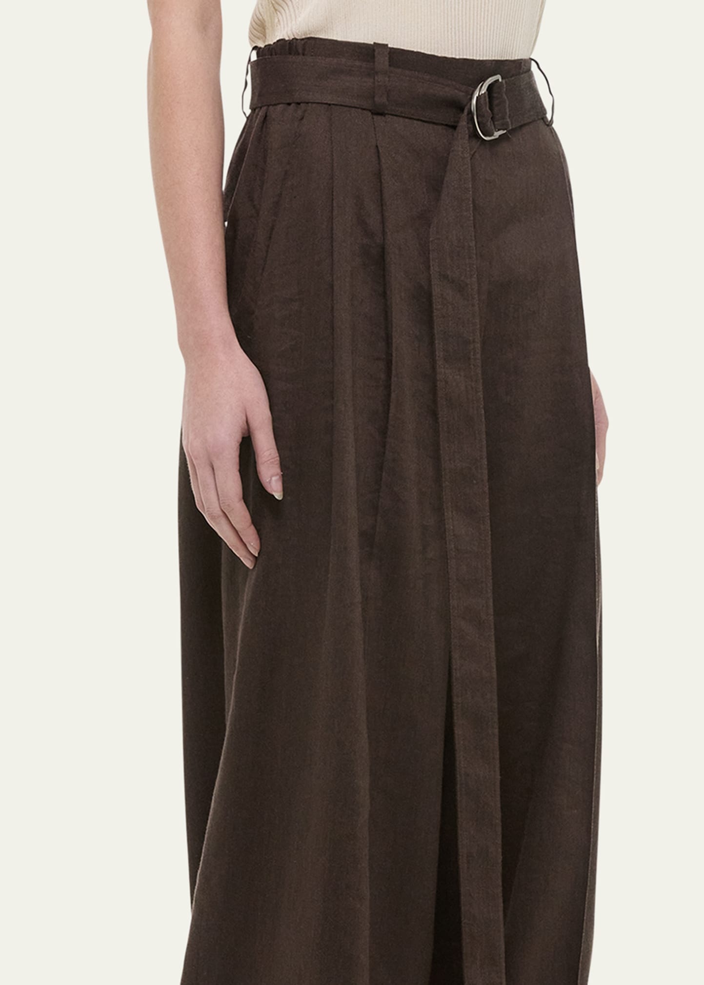 Wide Double-Pleat Trousers with Belt - 5