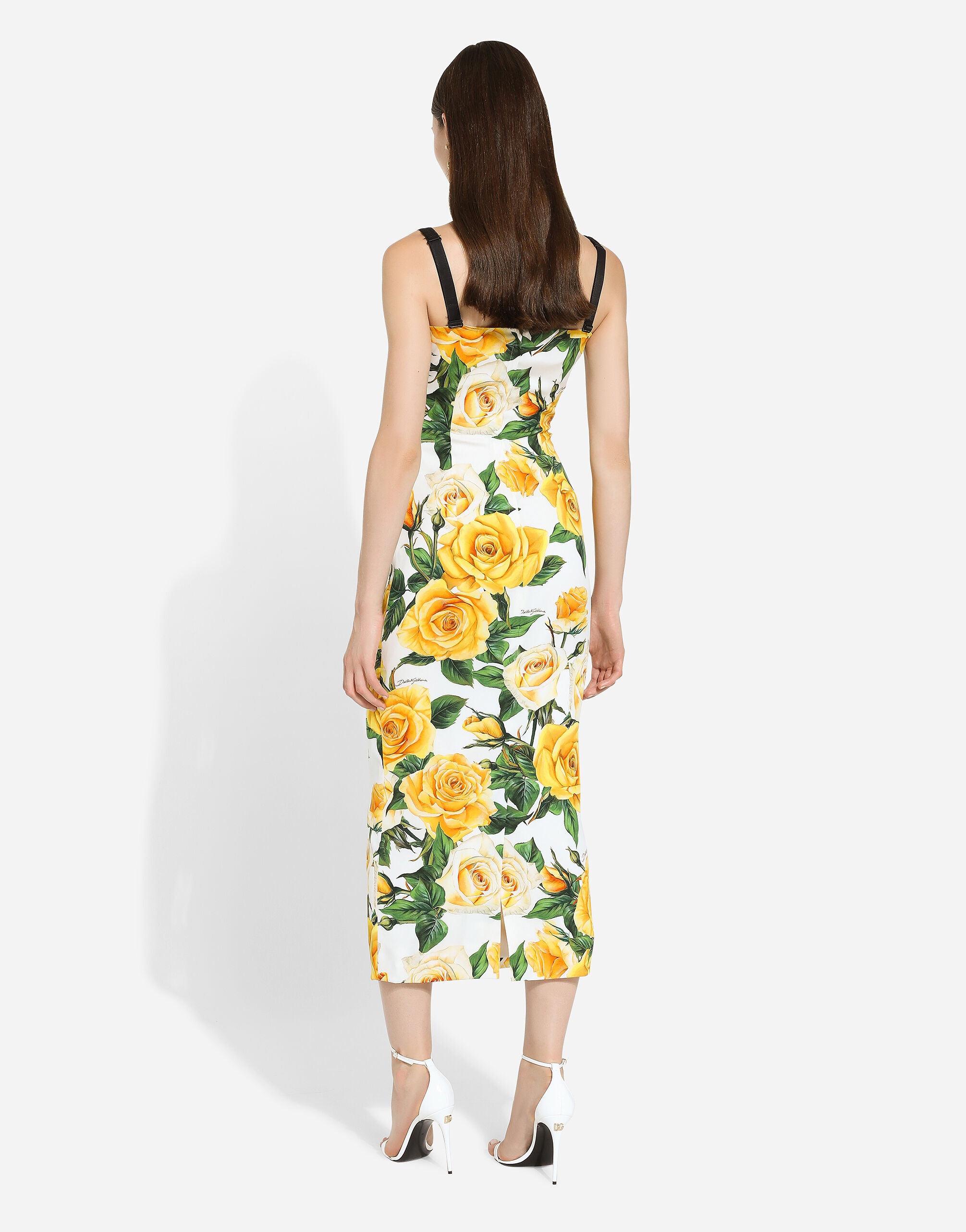 Draped charmeuse dress with yellow rose print - 3