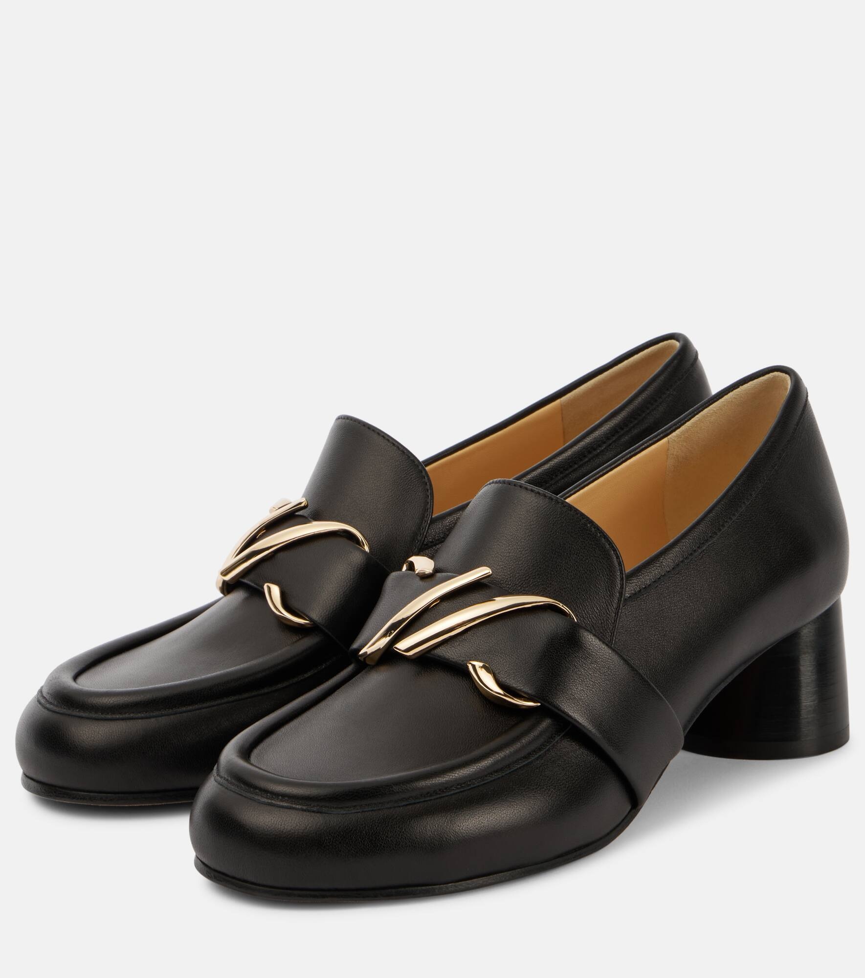 Monogram leather loafer pumps - 5