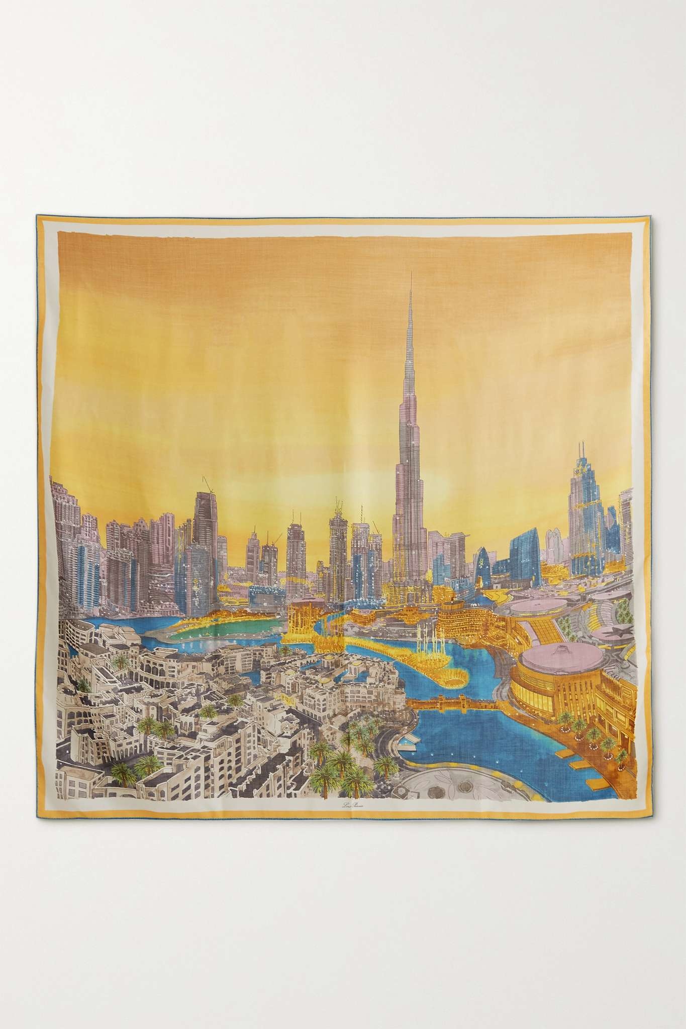 Golden Hour in Dubai printed cashmere and silk-blend scarf - 1