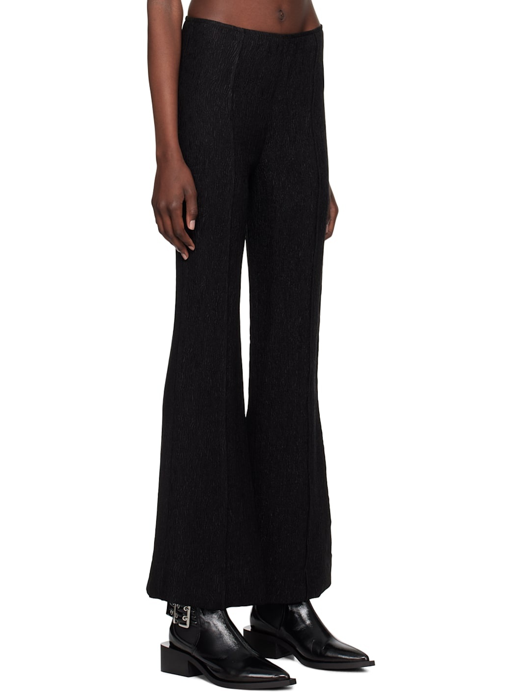Black Stretch Flared Trousers - 2