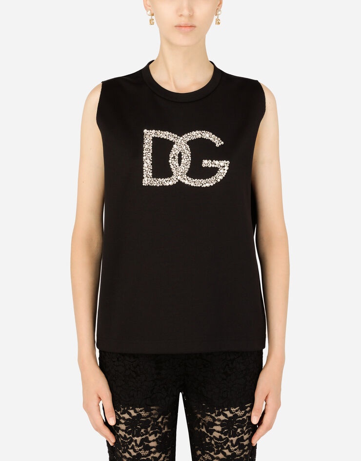 Interlock tank top with crystal DG embellishment - 1