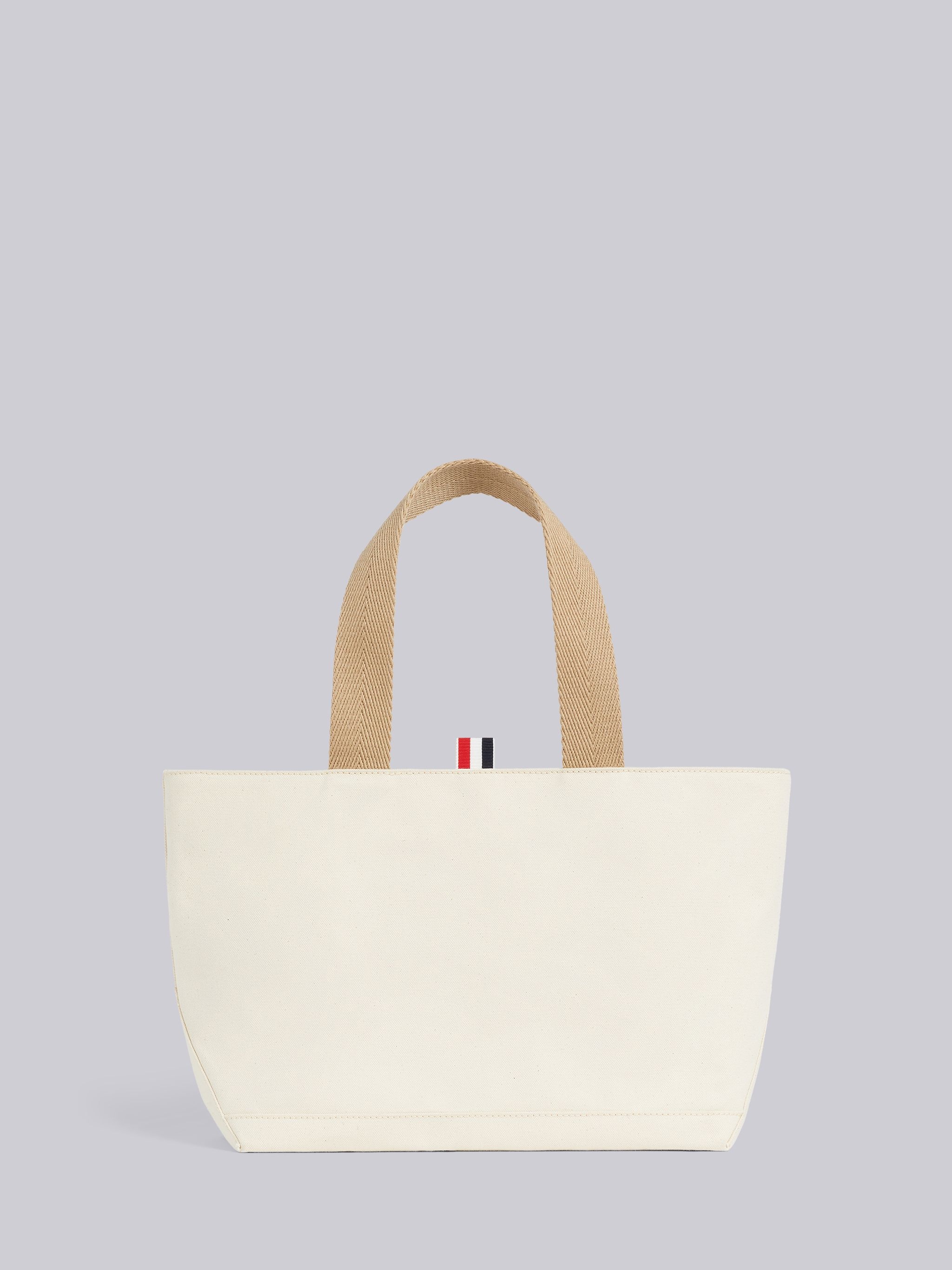 Beige Cotton Canvas Diagonal Stripe Small Tool Tote - 4