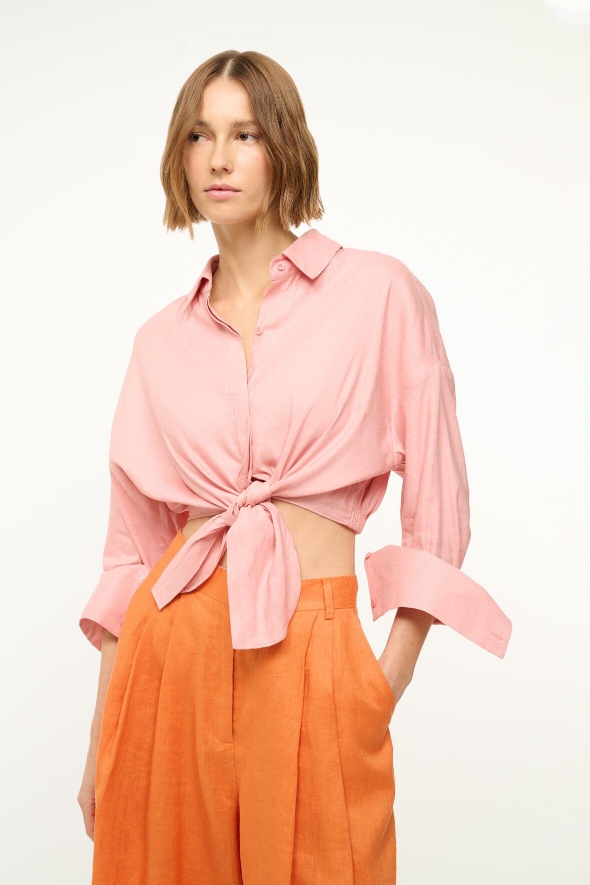 STAUD LISA LINEN TOP FADED BLUSH - 2