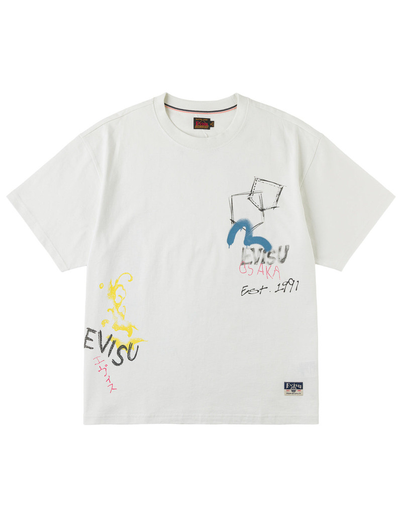 EVISU Hand-drawn Daicock and Multi-pocket Graffiti T-shirt outlook