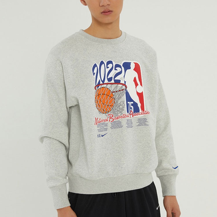 Nike NBA Eam 31 Courtside Logo Printing Fleece Stay Warm Knit Pullover Round Neck Gray DH9183-050 - 4