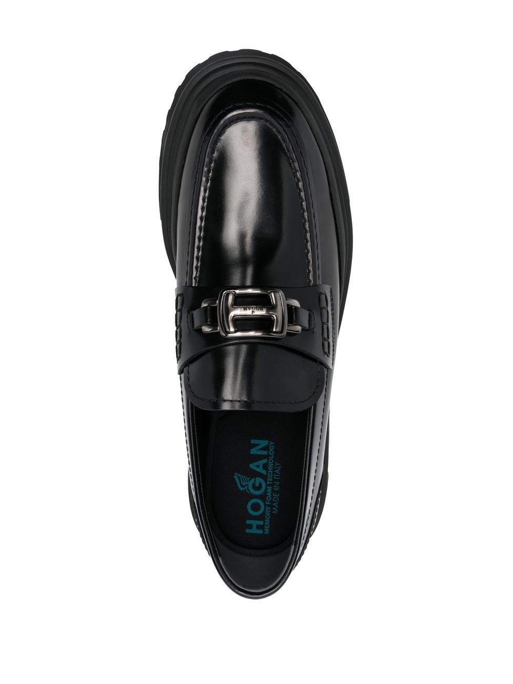 logo-plaque leather loafers - 4