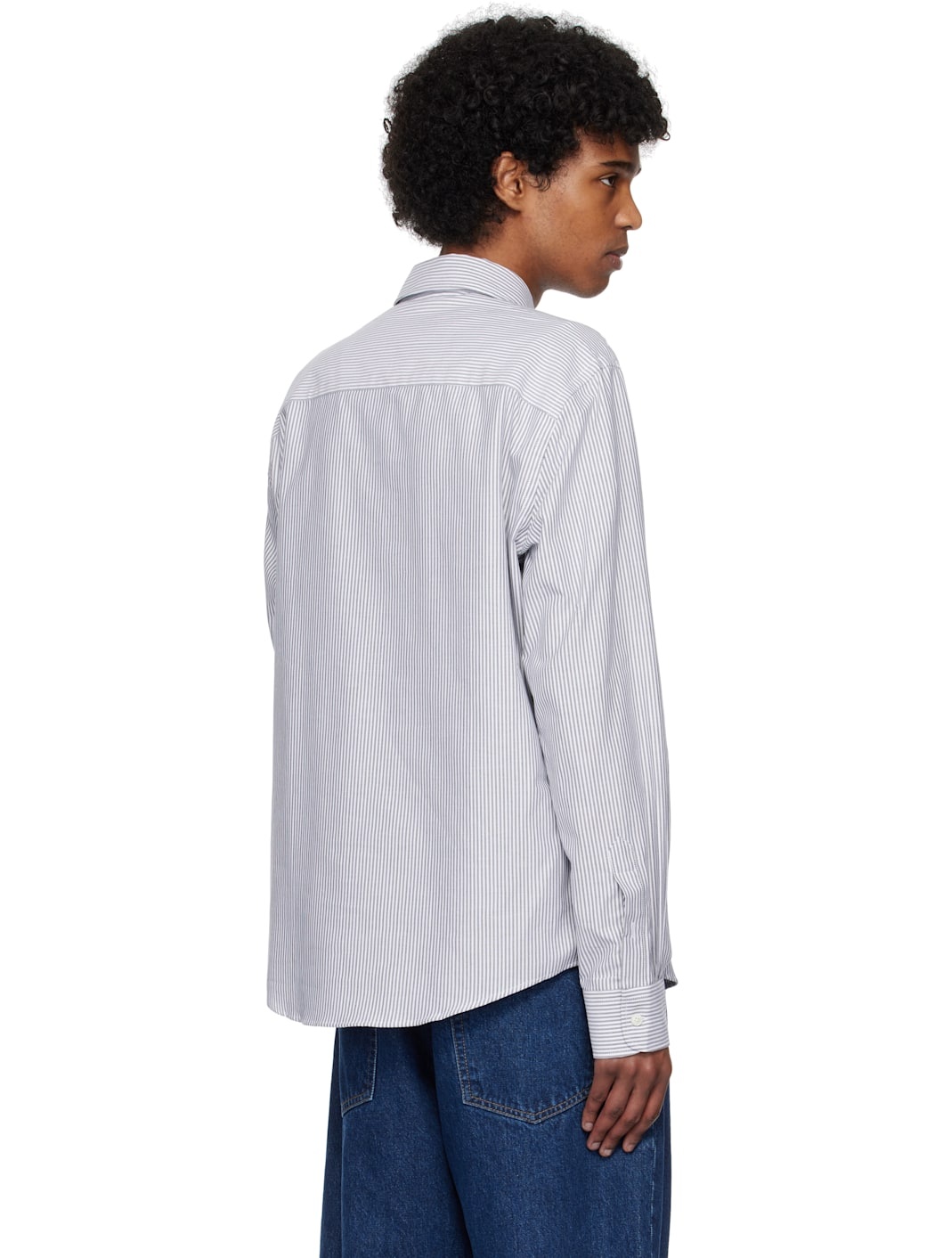 Gray & White Cotton Button-Down Ami de Coeur Shirt - 3