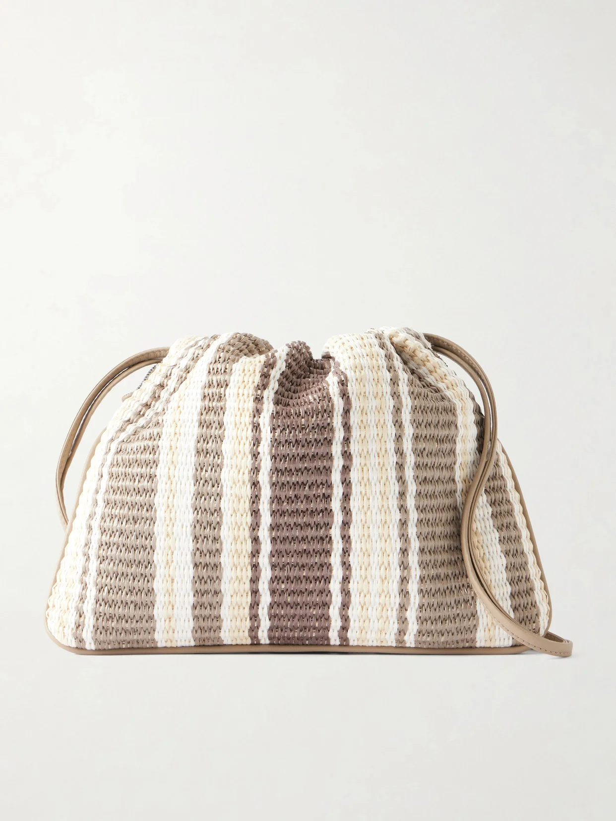 Striped Leather-trimmed Raffia Shoulder Bag - 1