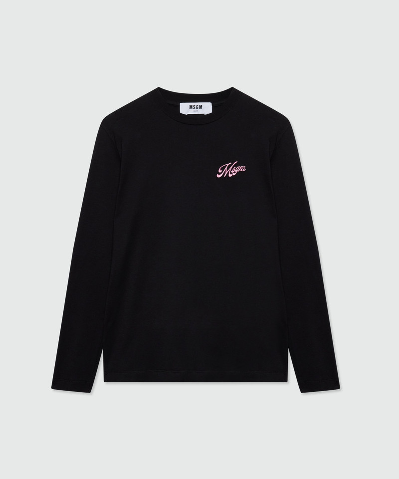 Black long-sleeve cotton jersey T-shirt with MSGM embroidery on the chest 1