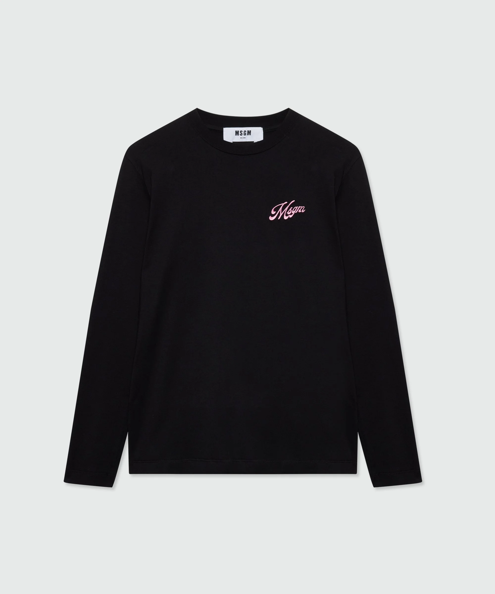 Black long-sleeve cotton jersey T-shirt with MSGM embroidery on the chest - 1
