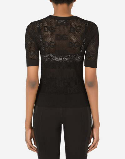 Dolce & Gabbana Short-sleeved lace-stitch sweater with DG logo outlook