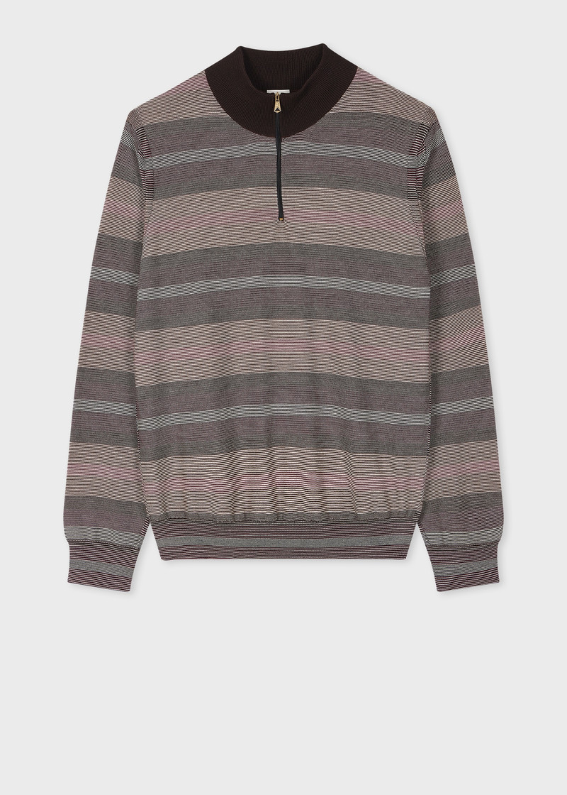 Hazy Stripe Cotton And Wool-Blend Zip-Neck Sweater 1