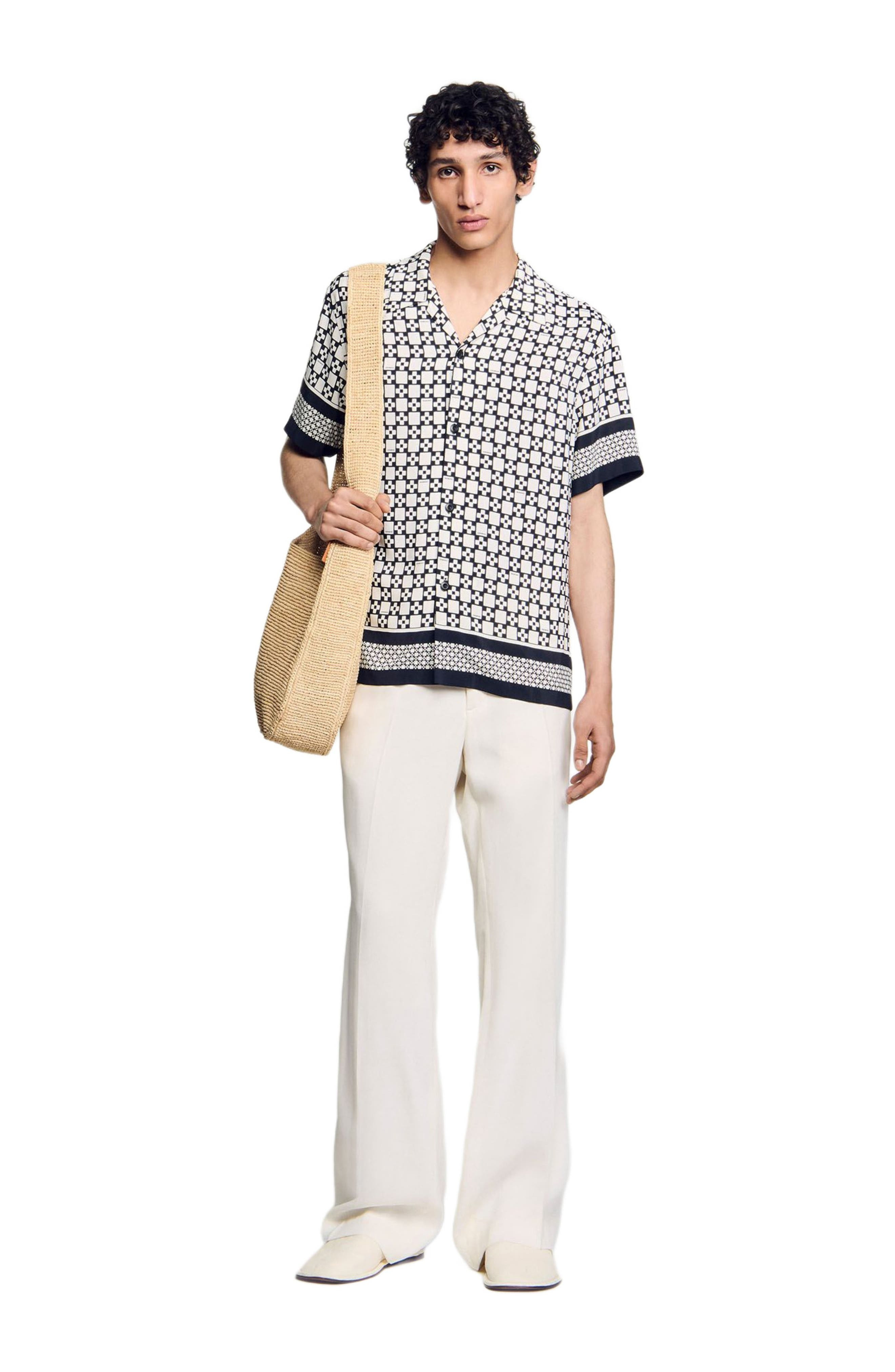SANDRO Square Cross motif flowing blouse in Black at Nordstrom - 7
