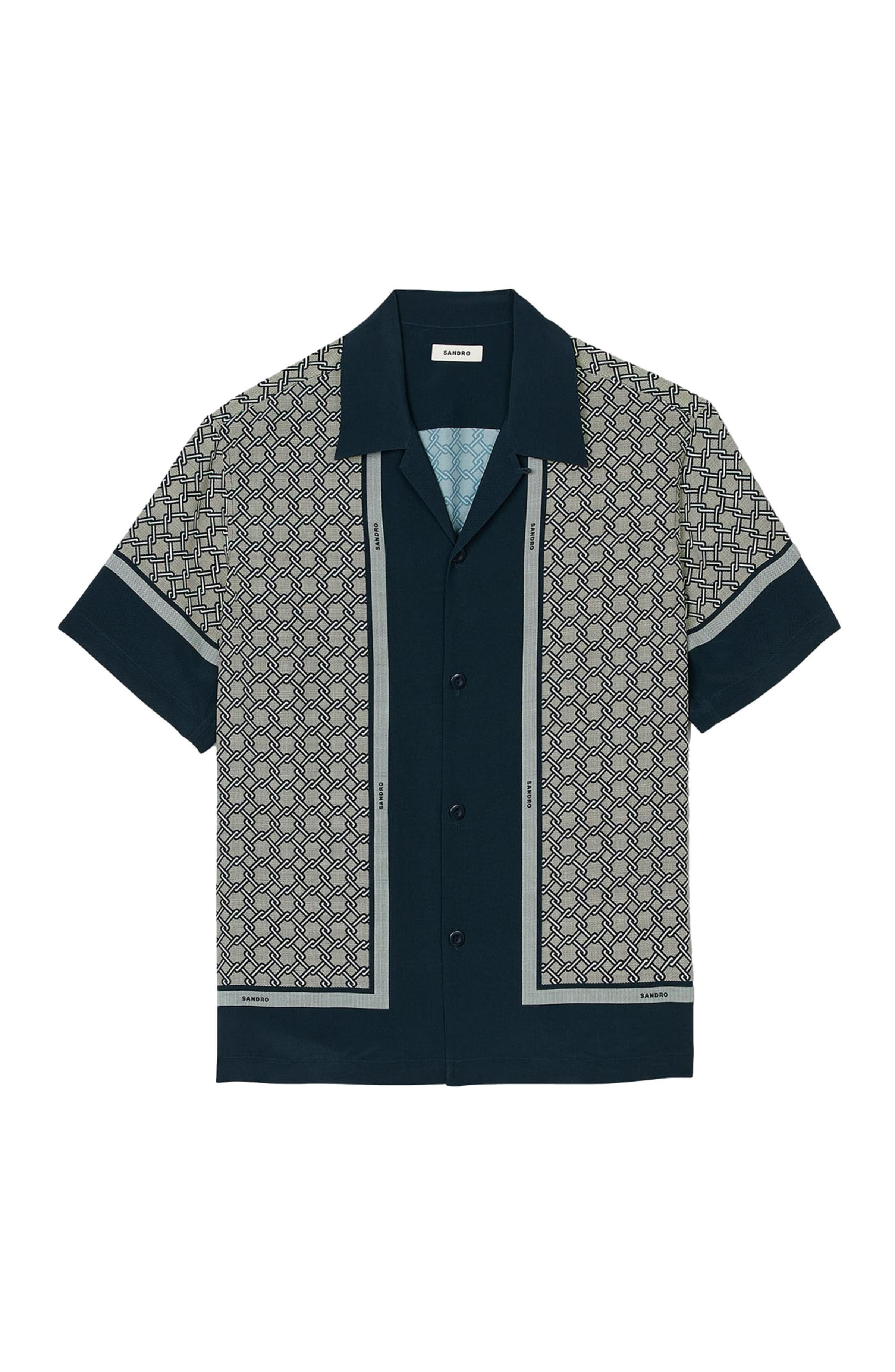 SANDRO Short-sleeved patterned shirt in Dark Blue at Nordstrom - 6