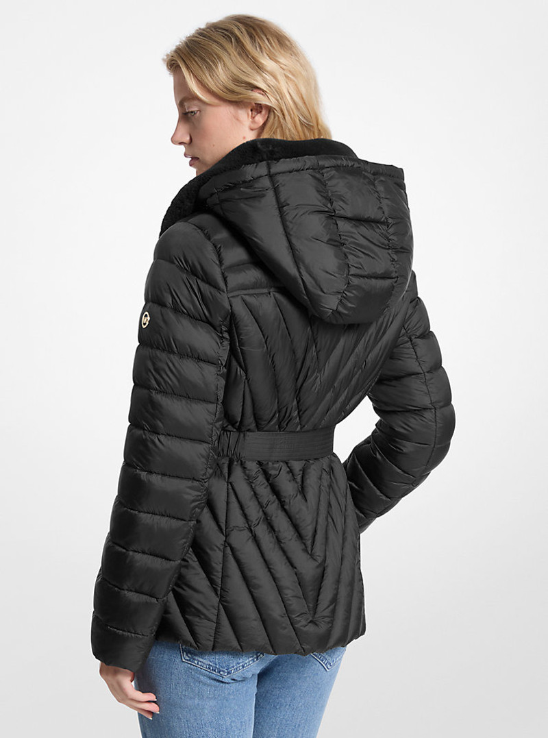 MICHAEL KORS Faux Fur Trim Packable Nylon Puffer Jacket outlook