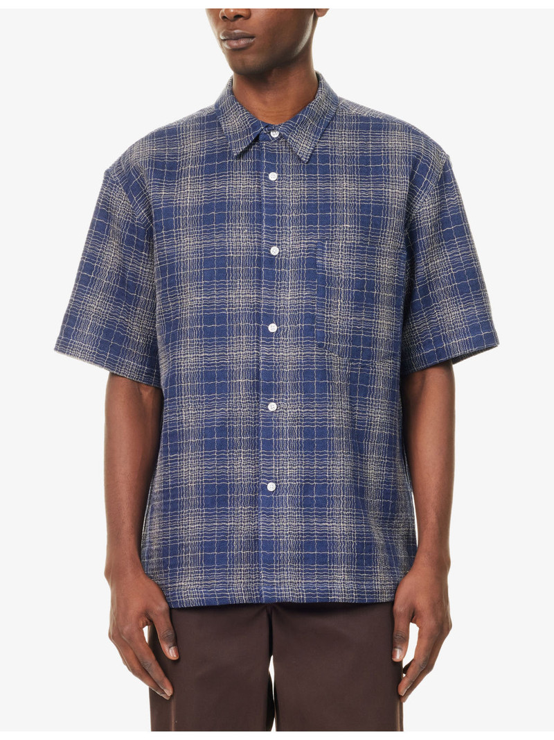Checked Short-Sleeve Cotton and Linen-Blend Shirt 3