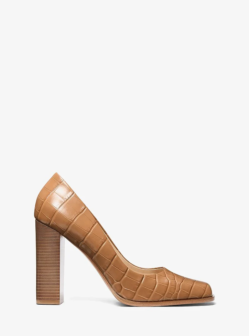 Jeanne Crocodile Embossed Leather Pump - 1