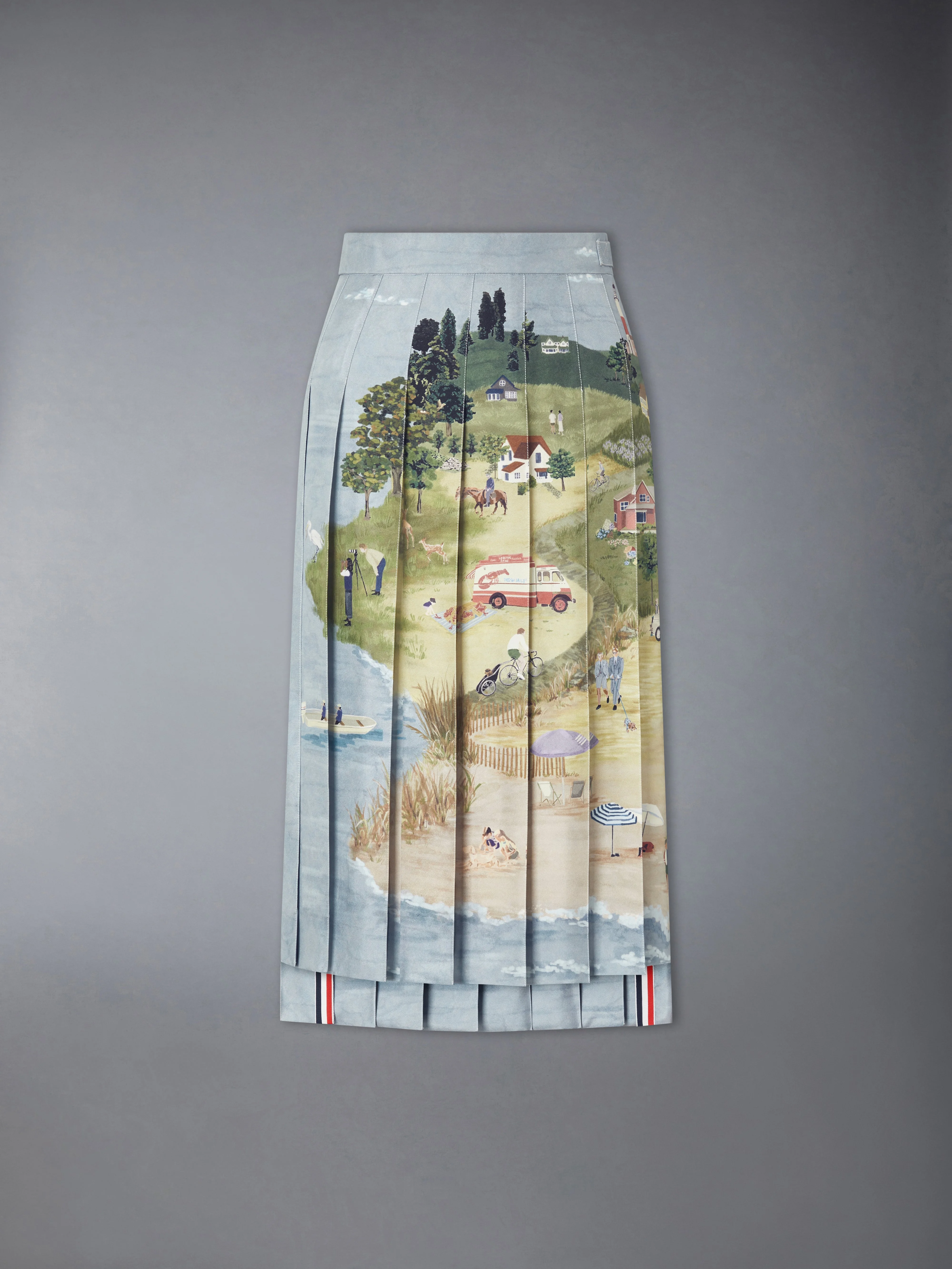 NANTUCKET SCENIC SILK TWILL PLEATED SKIRT - 1