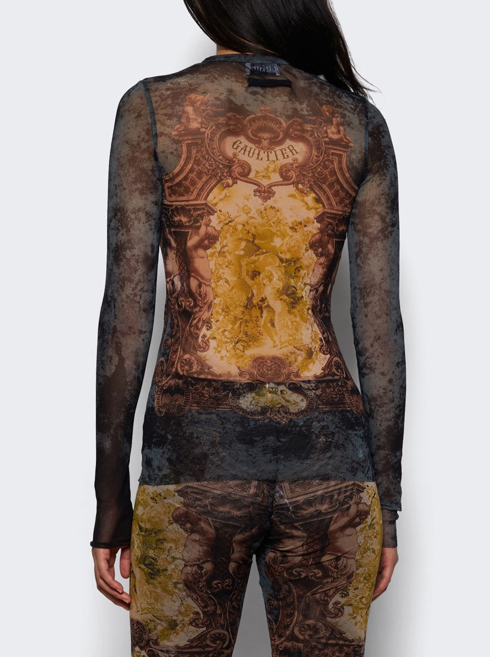 Mesh Long Sleeve Top Médaillon Print - 4