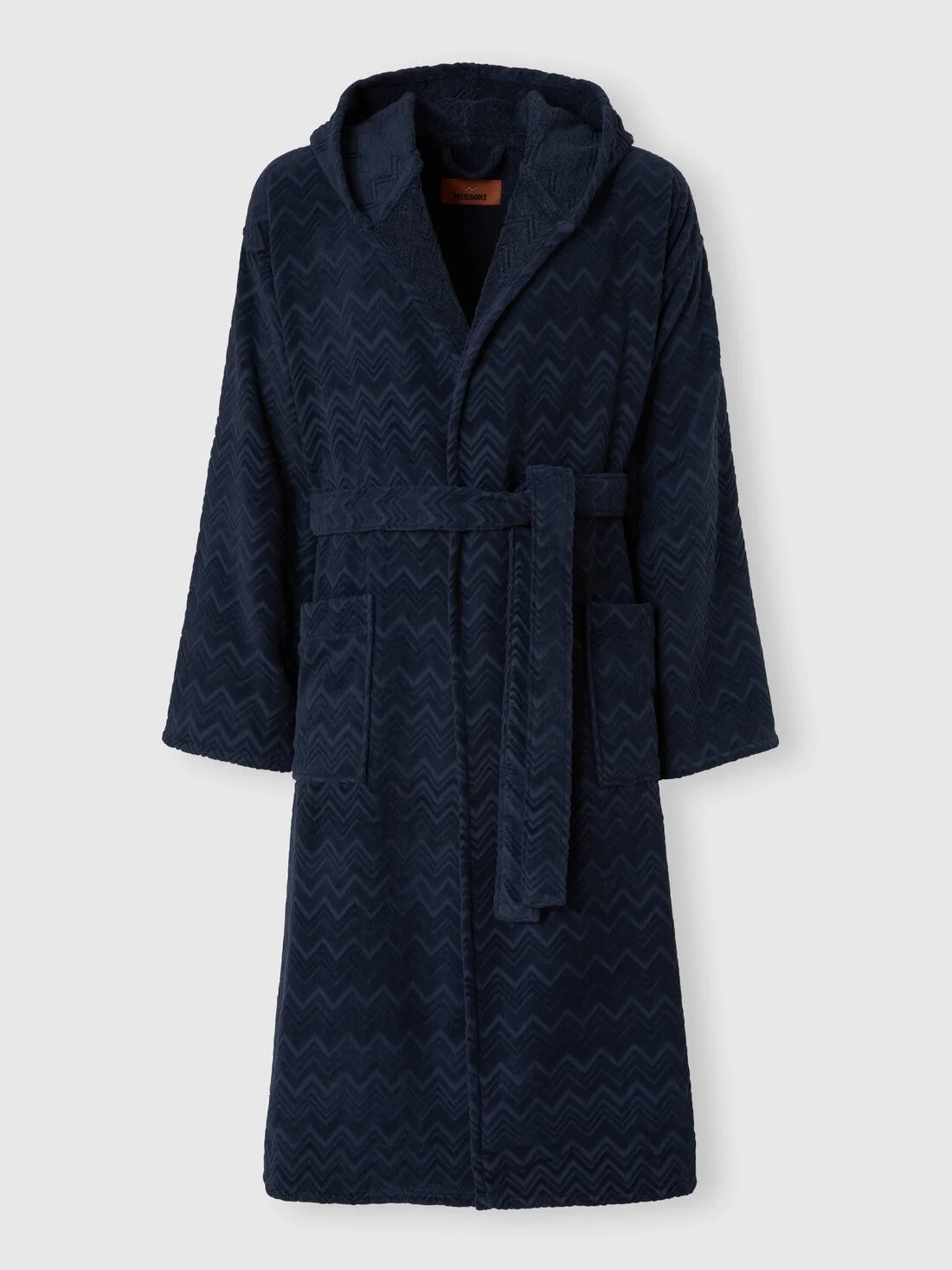 Chalk bathrobe in cotton terry with zigzag pattern - 1