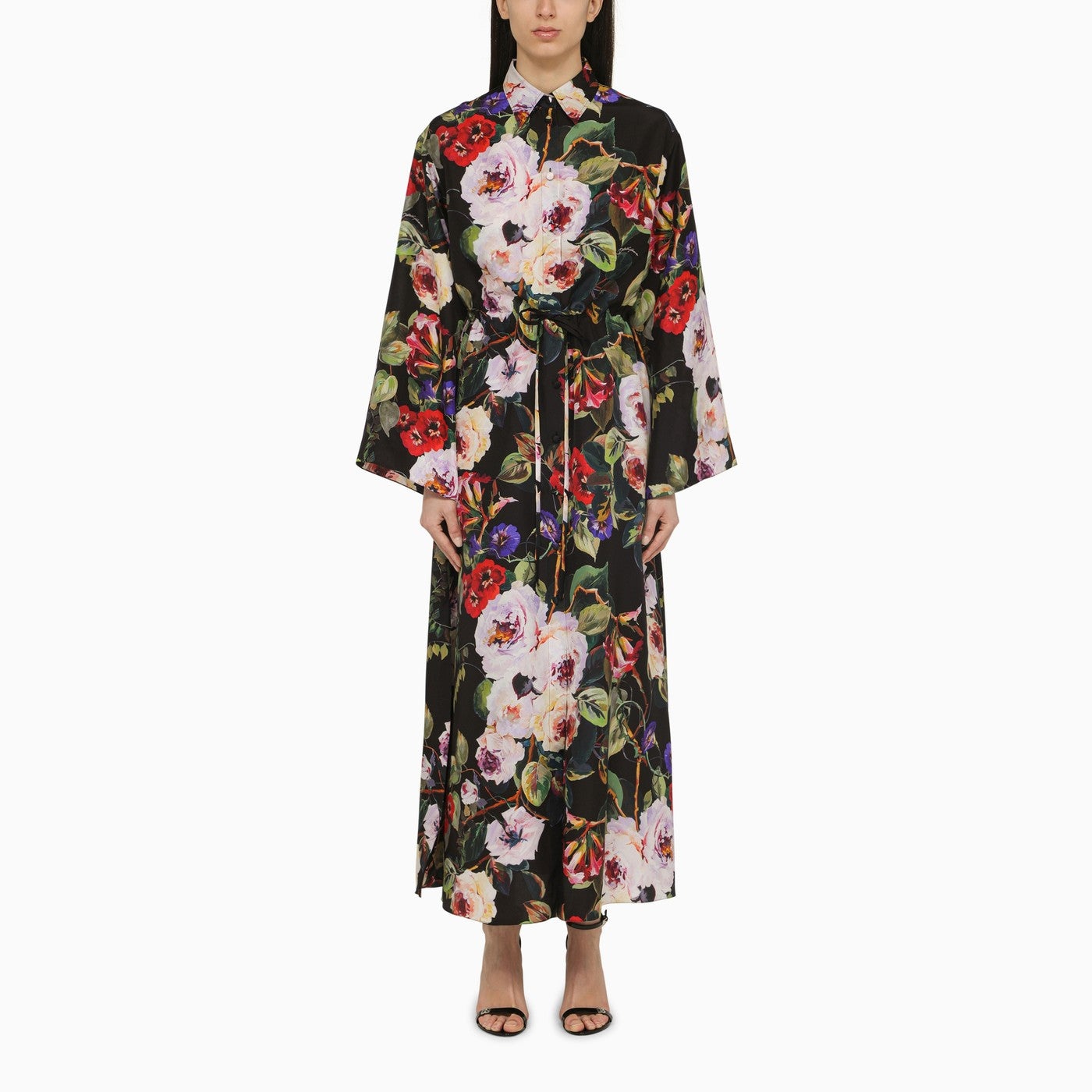 Dolce&Gabbana Rose Print Silk Chemisier Dress - 1