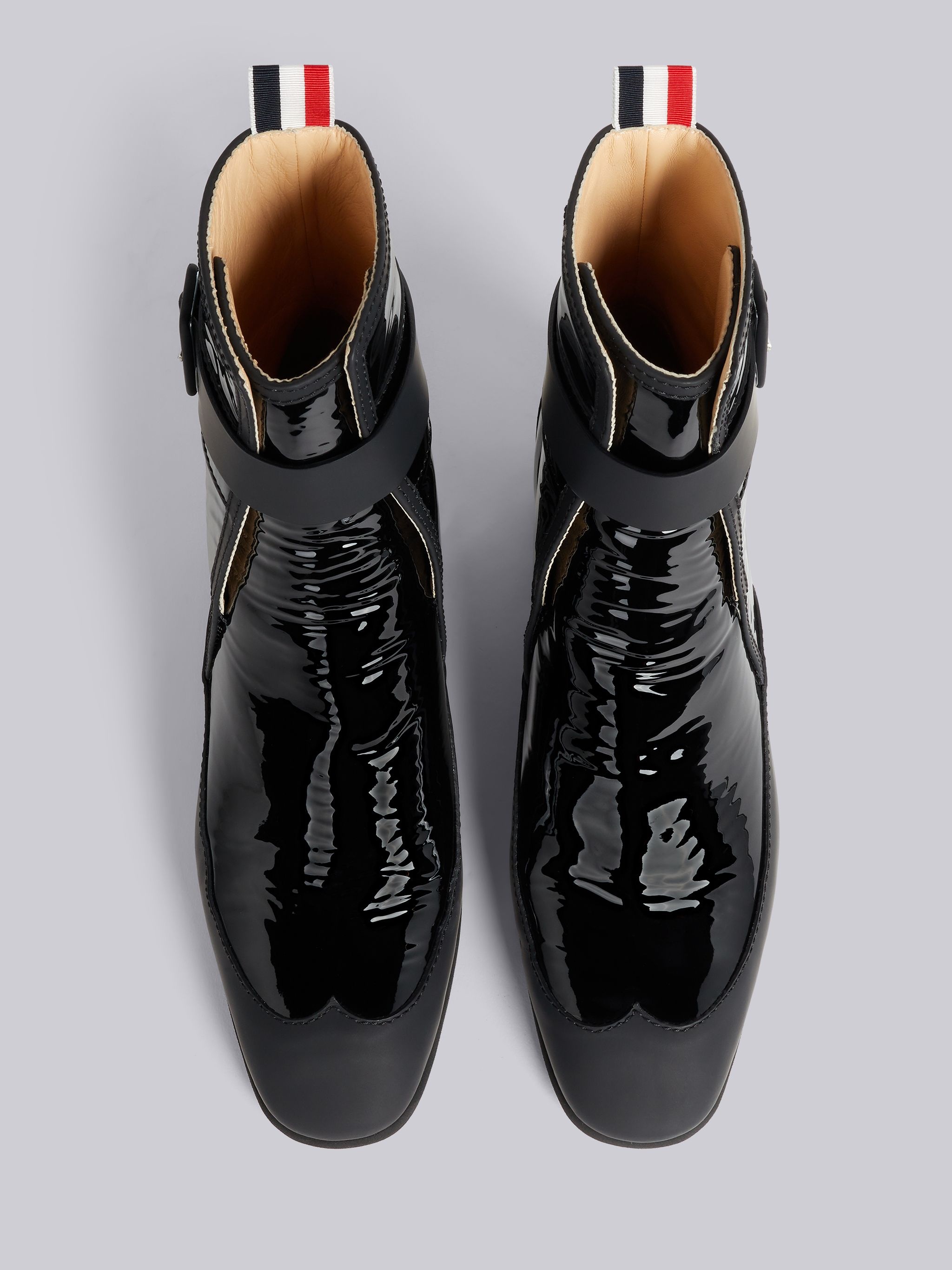 Black Soft Patent Leather 40mm Block Heel Galosh Ankle Boot - 4