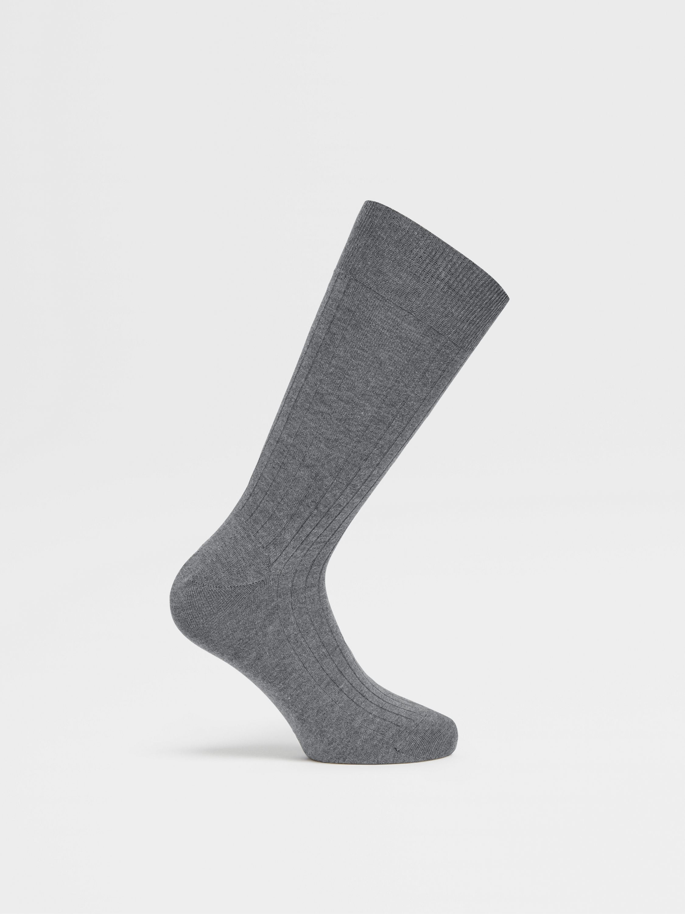 GREY MÉLANGE COTTON CASHMERE AND SILK SOCKS - 3