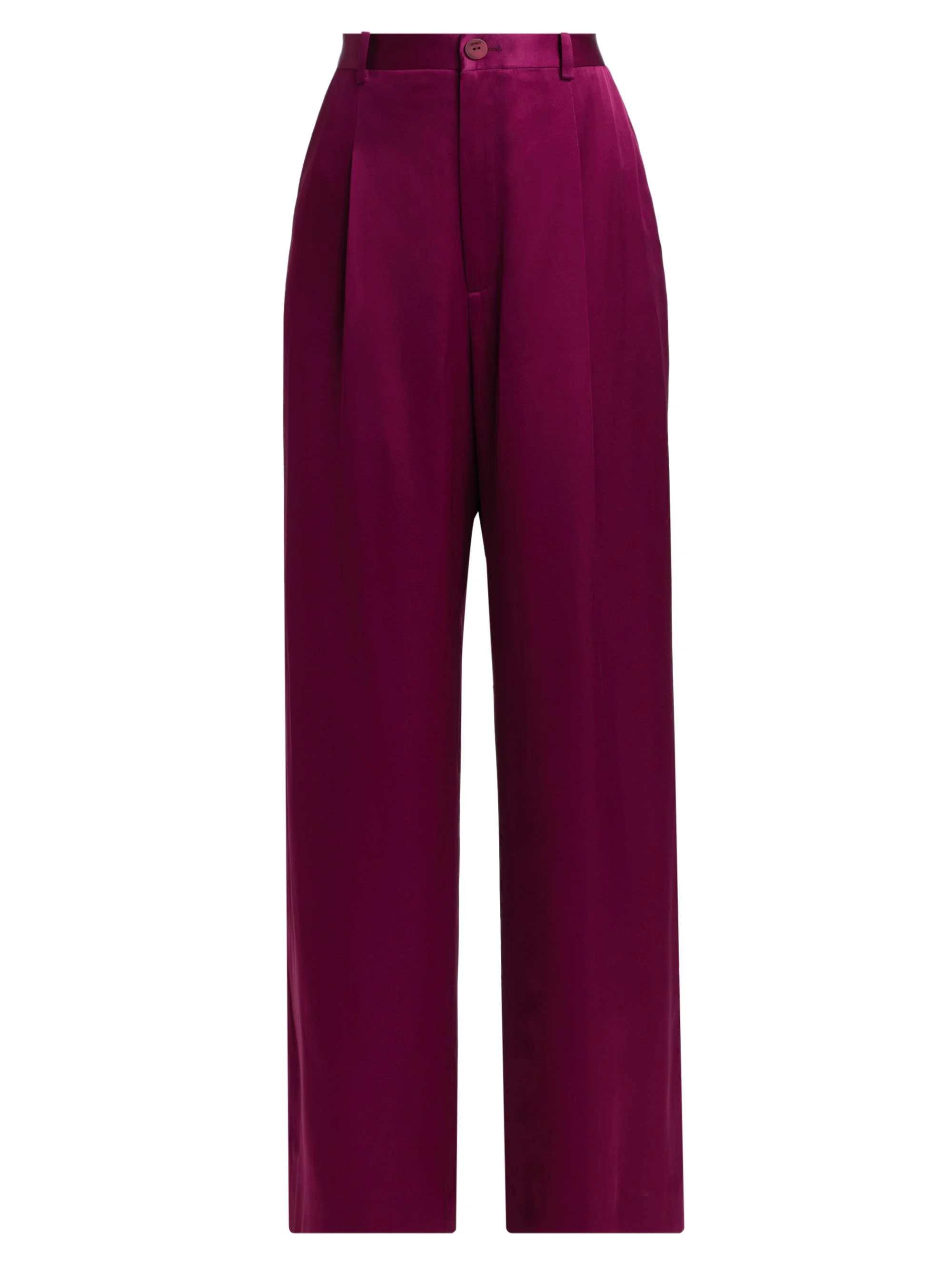 Women's Relaxed Pleated Satin Pants - Berry - 1