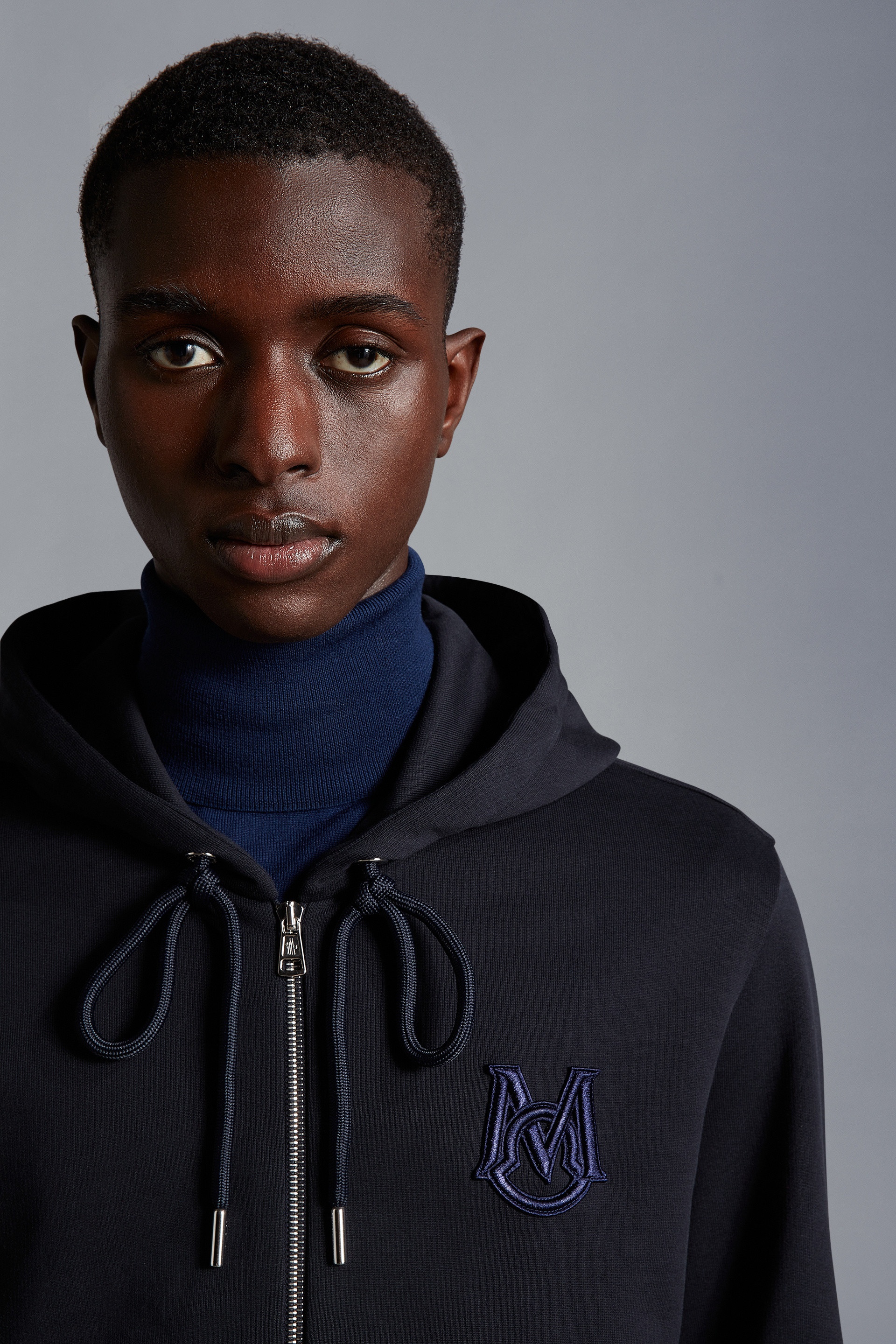 Moncler Monogram Zip-up Hoodie in Black for Men