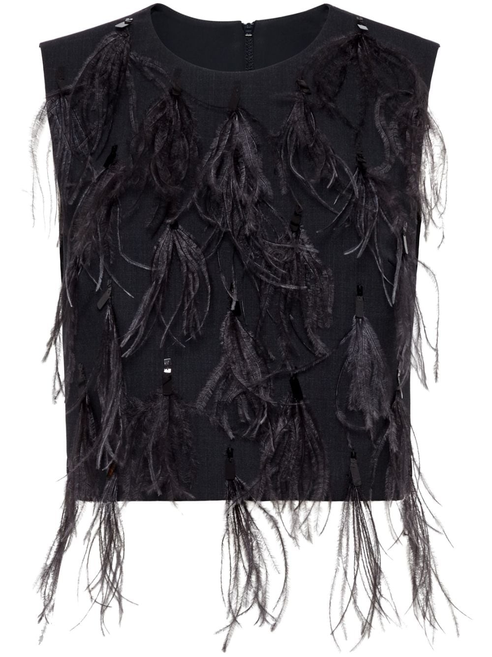 feather-detailing sleeveless top - 1