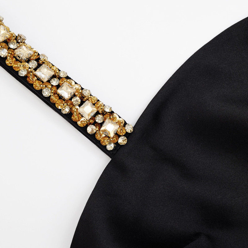 Black Taffeta Embellished Mini Dress 5