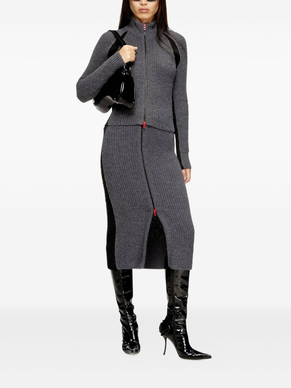 ribbed panel zip-up cardigan - 2