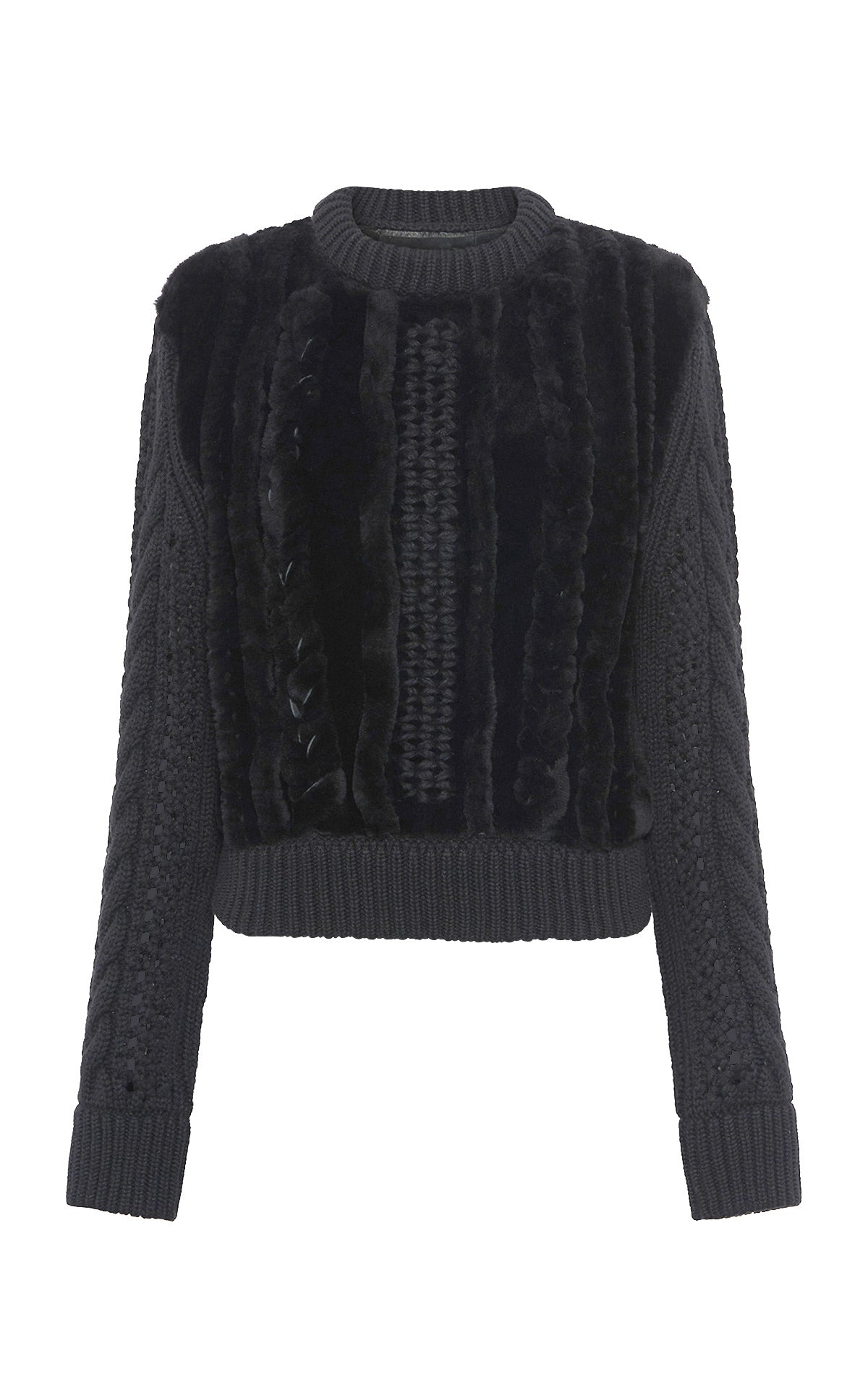 Toth Knit Pullover in Black Cashmere & Shearling - 1