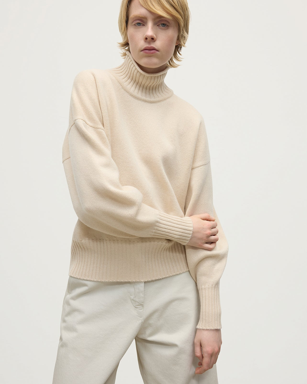 High Neck Cream Cashmere Jumper - 5